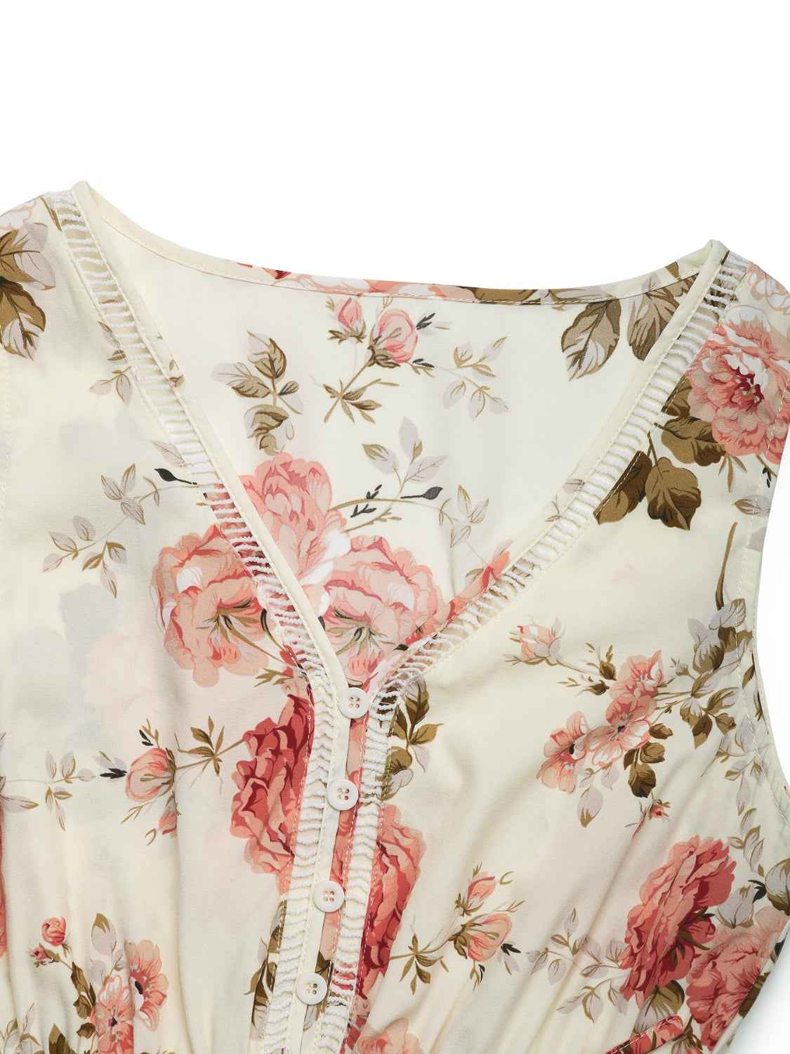 Printed Ruffled Hem Dress - V-Neck Sleeveless Style