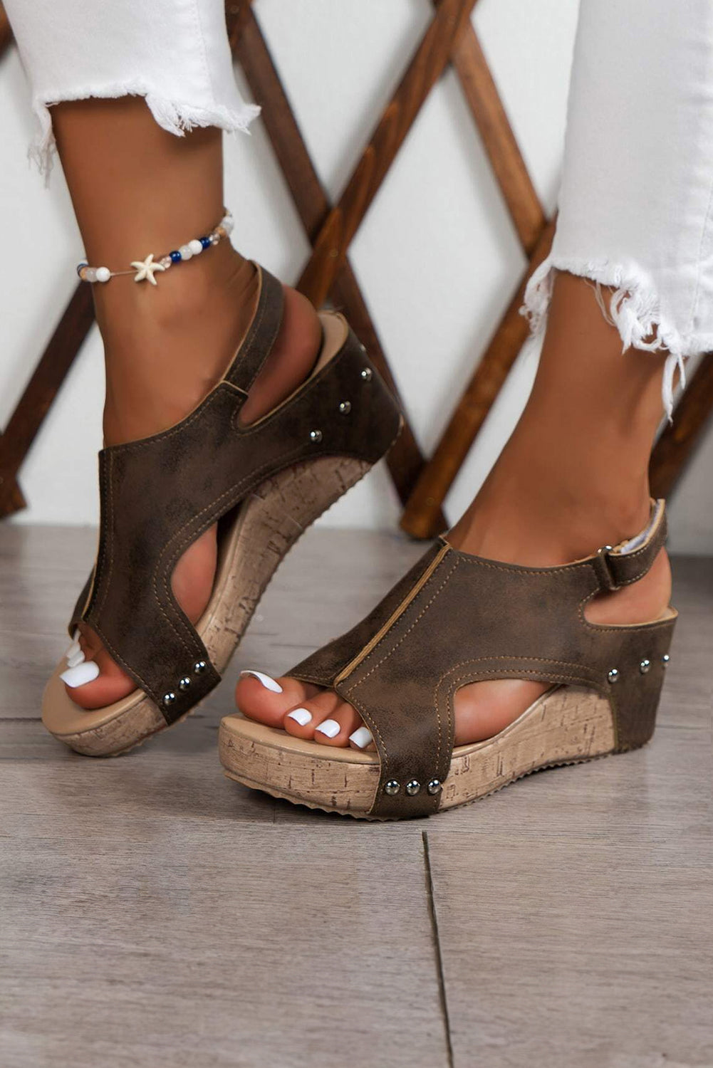 Eleanor Studded Cut Out Wedge Sandals