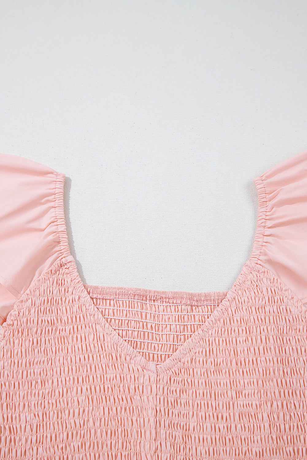 Apricot Pink Maxi Dress with V Neck, Flutter Sleeves, and Smocked Bodice