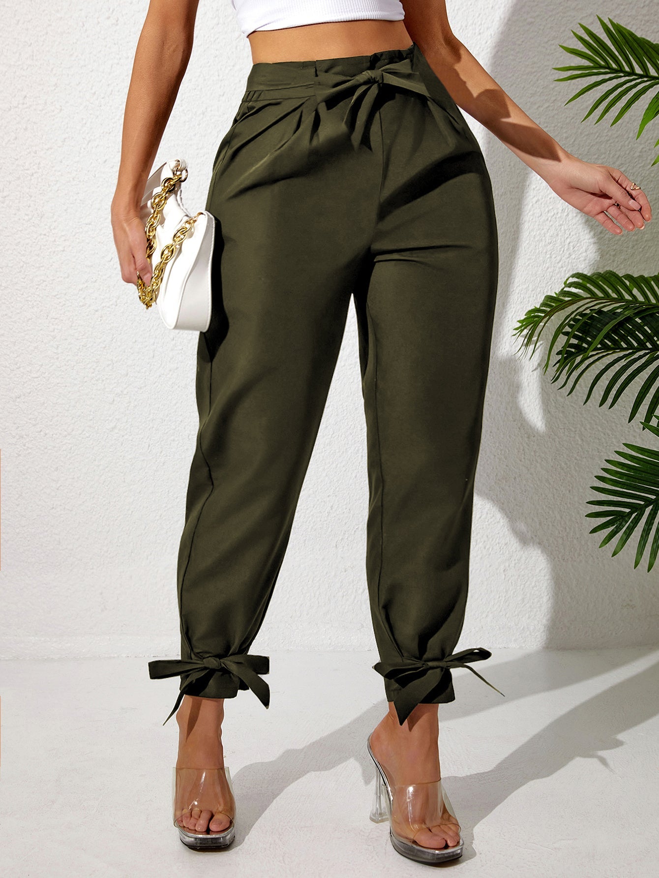 Plus Size Casual Pants with Ankle Strap for Women