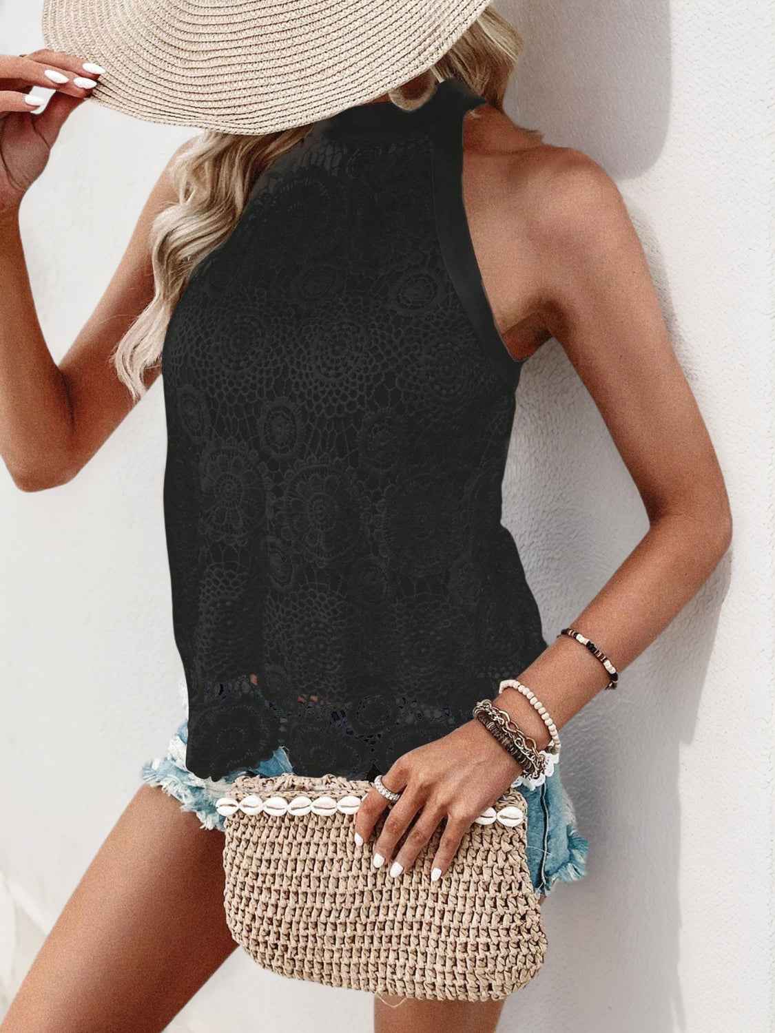 Lace Grecian Top Tie Back Women's Blouse