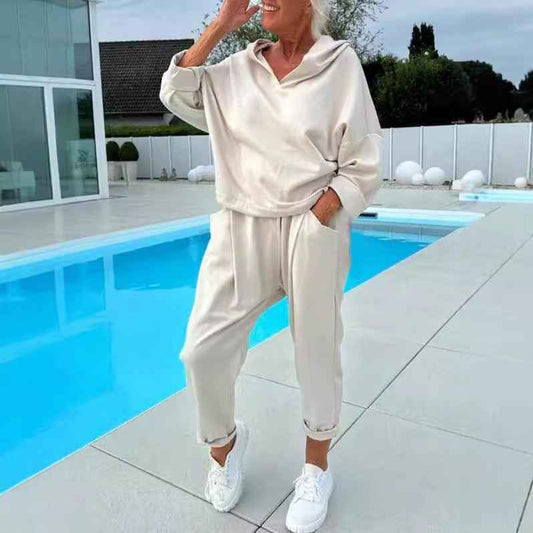 Solid Color Women's Sweatsuit Two-piece Hooded Set