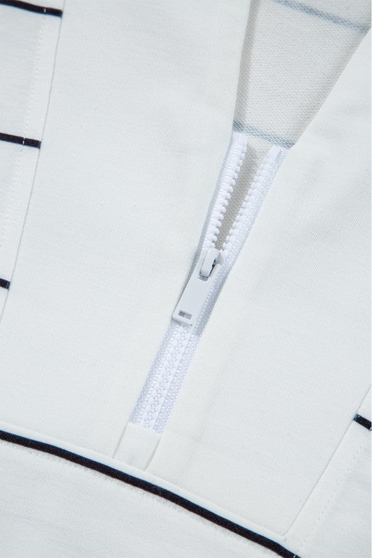 Classic Striped Zipper V-Neck Drop Sleeve Top