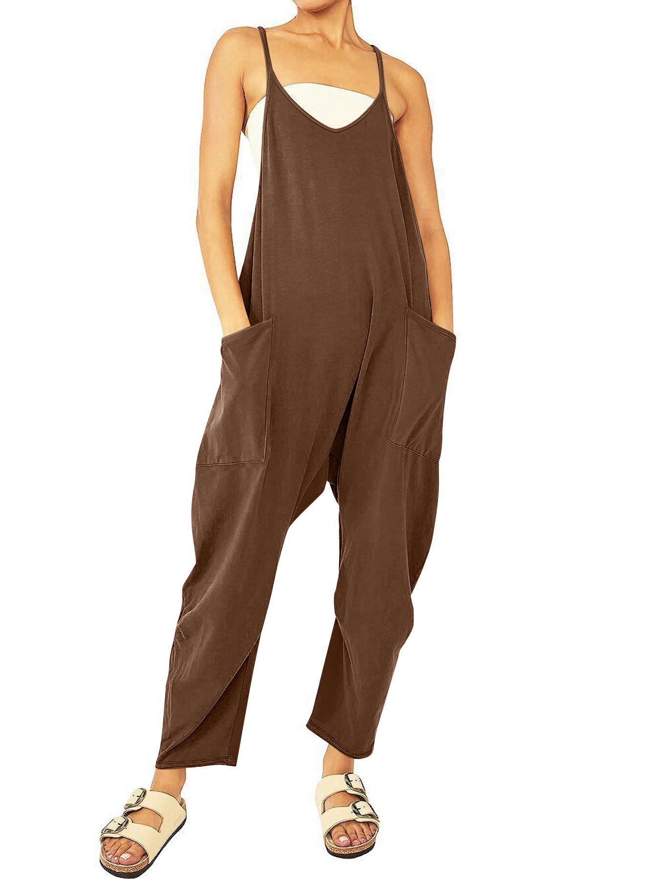 Women's Knitted One-Piece Trousers with Pocket and Spaghetti Straps
