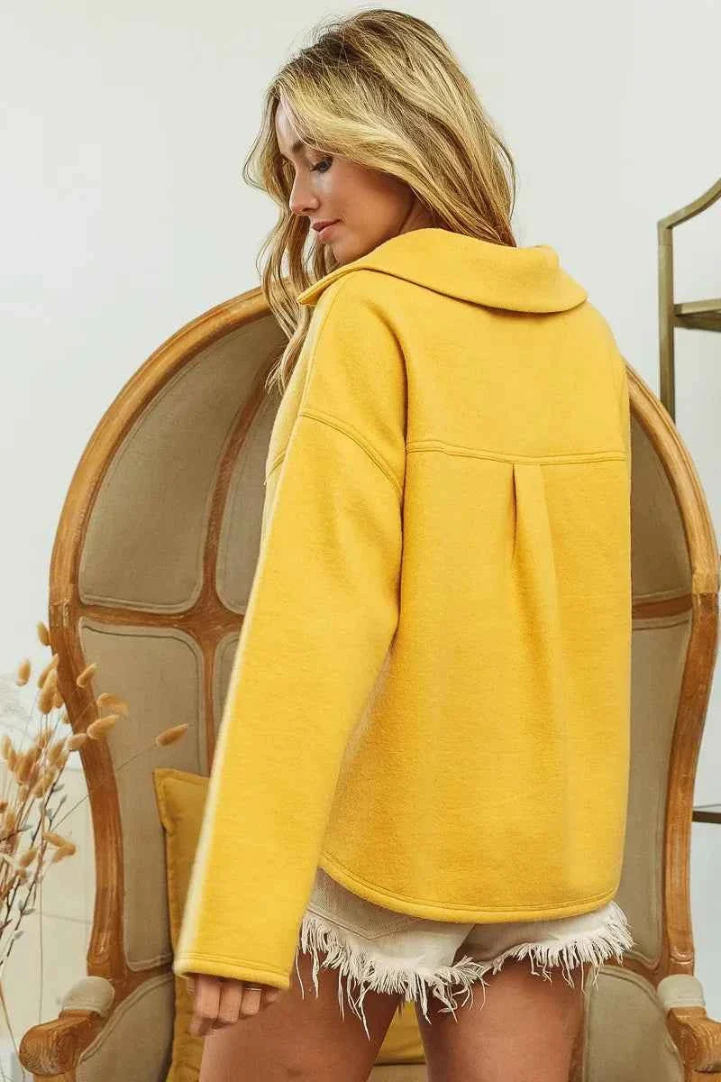 BiBi Fleece Collared Sweatshirt with Flap Pockets for Women