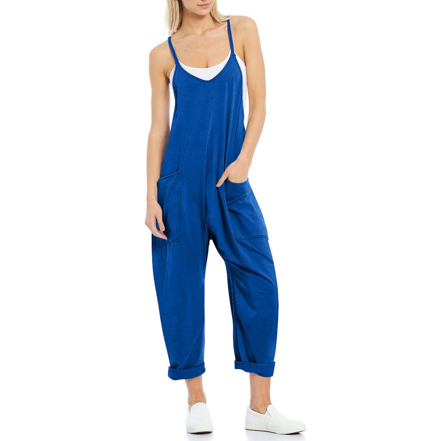 Women's Knitted One-Piece Trousers with Pocket and Spaghetti Straps