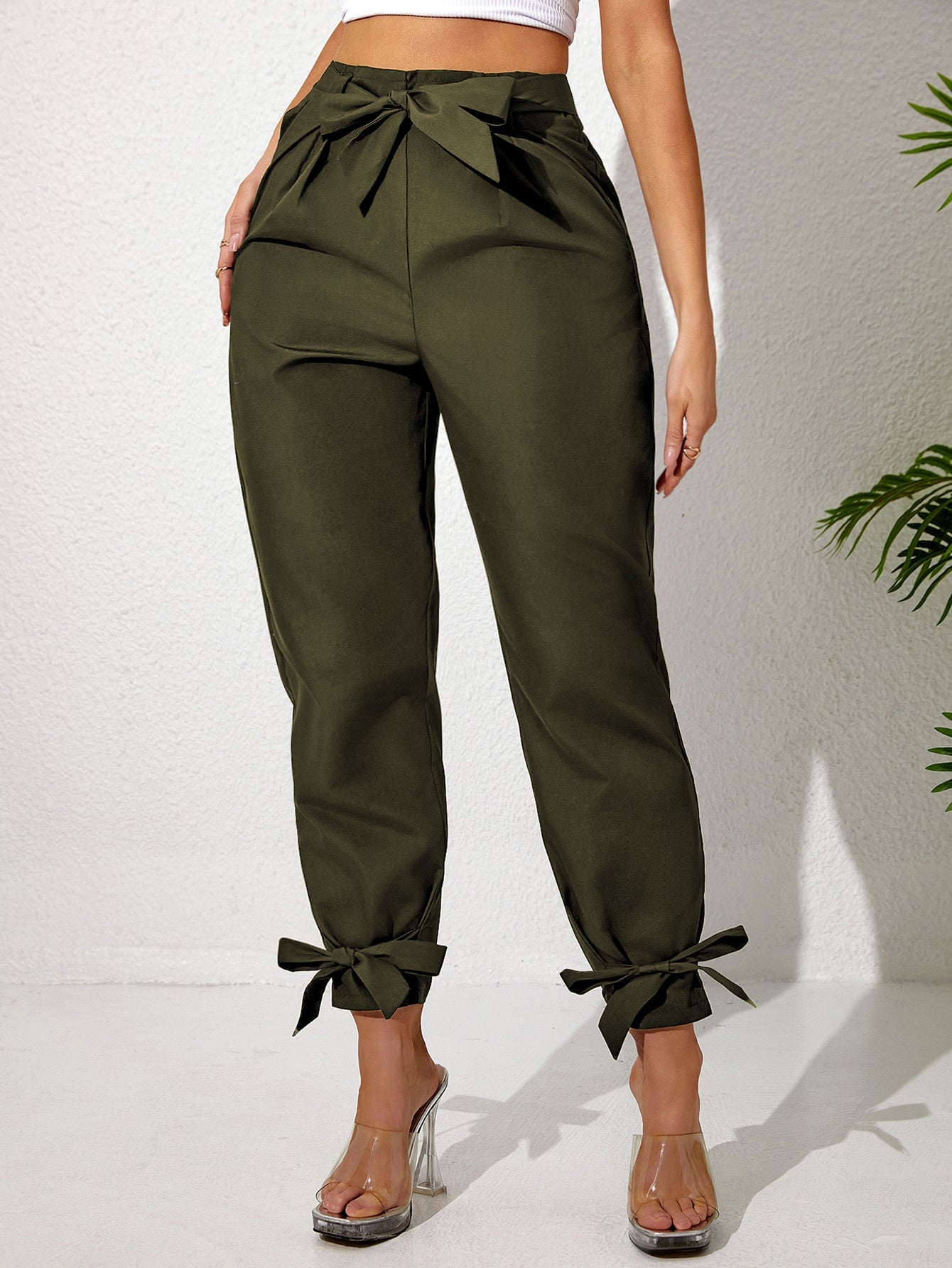 Plus Size Casual Pants with Ankle Strap for Women
