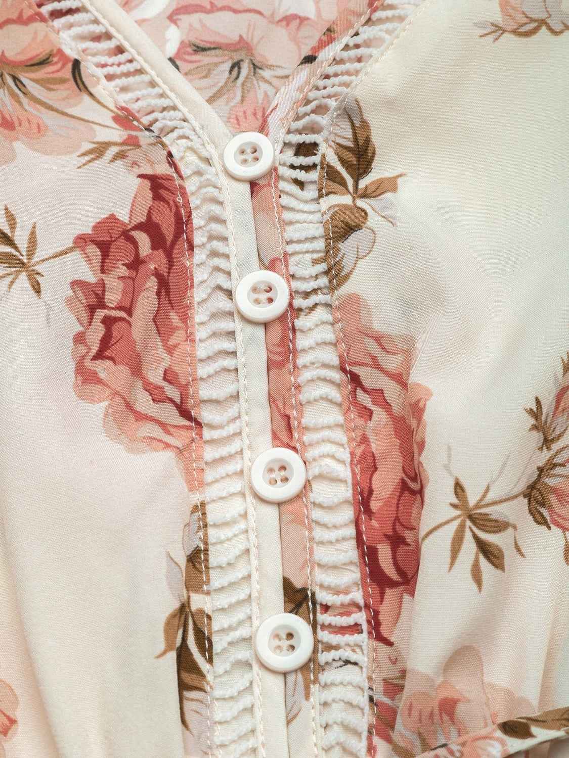 Printed Ruffled Hem Dress - V-Neck Sleeveless Style