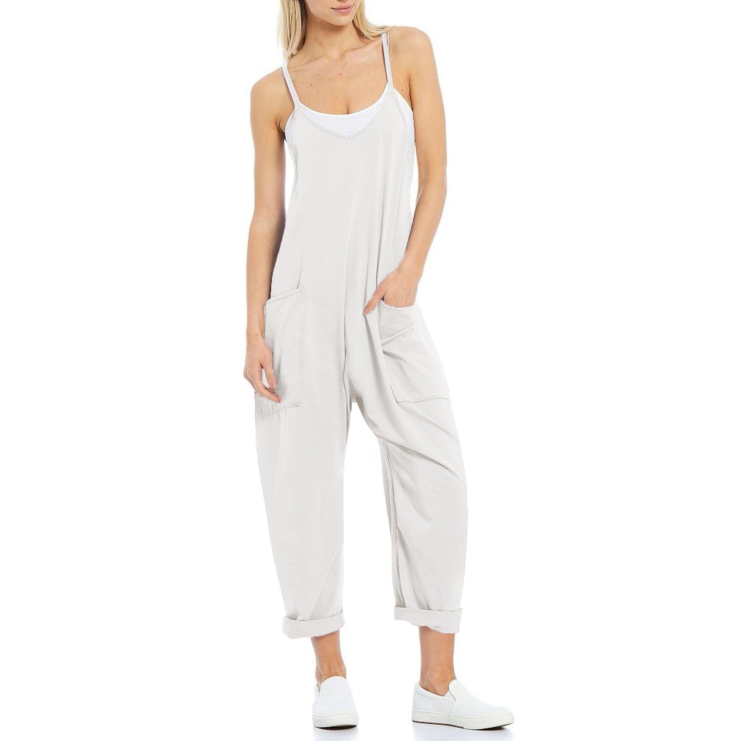 Women's Knitted One-Piece Trousers with Pocket and Spaghetti Straps