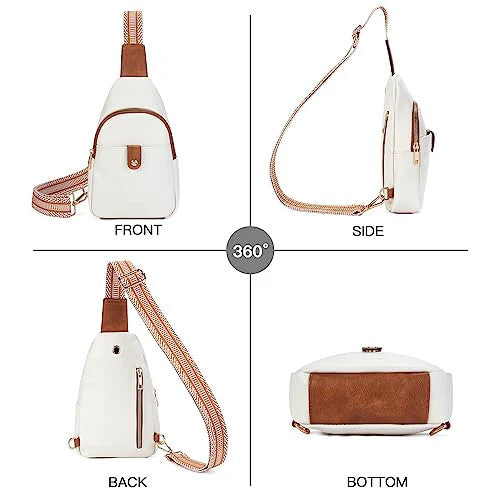 Leather Sling Bag for Women - Crossbody Fanny Pack, Adjustable Strap Chest Bag in Beige Brown