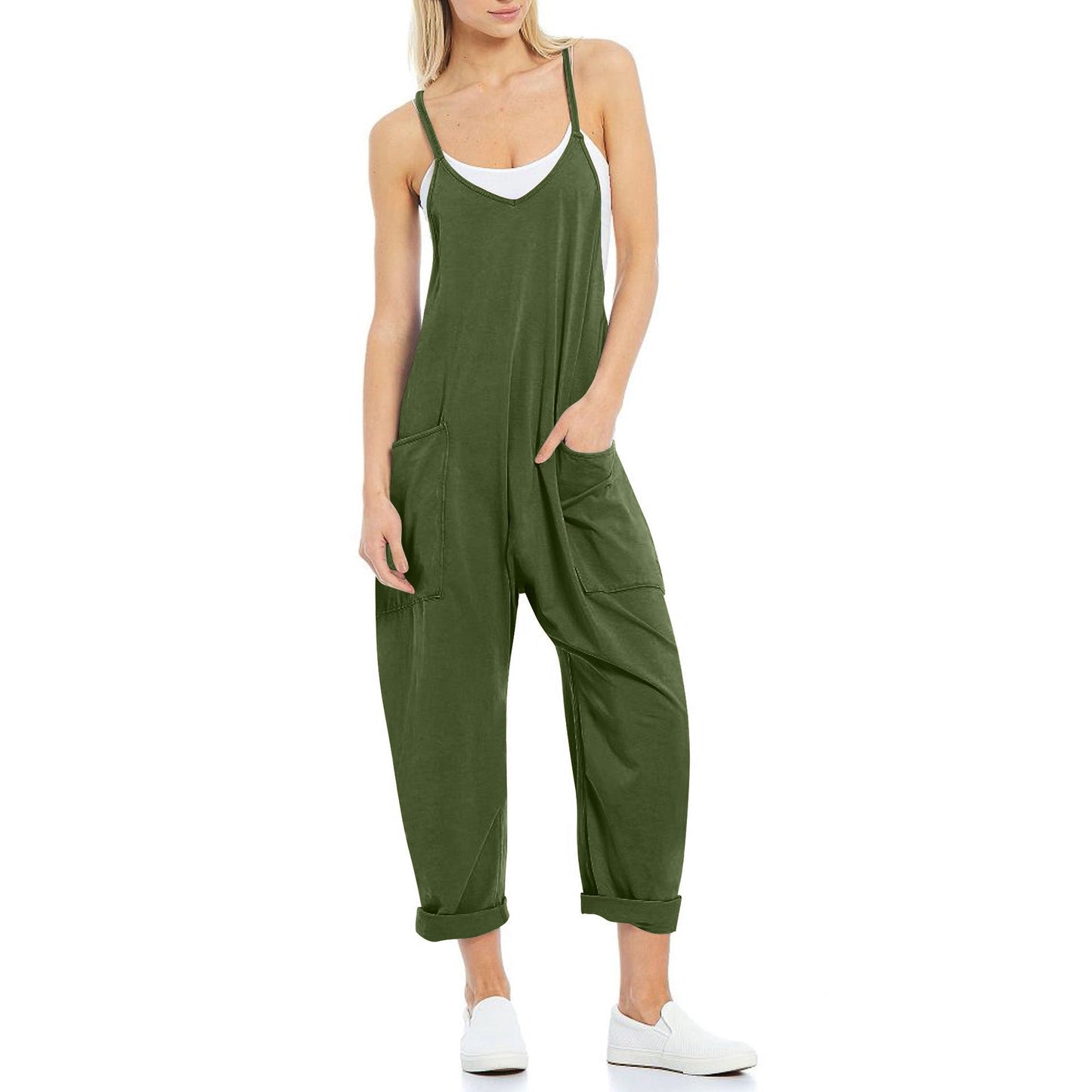 Women's Knitted One-Piece Trousers with Pocket and Spaghetti Straps