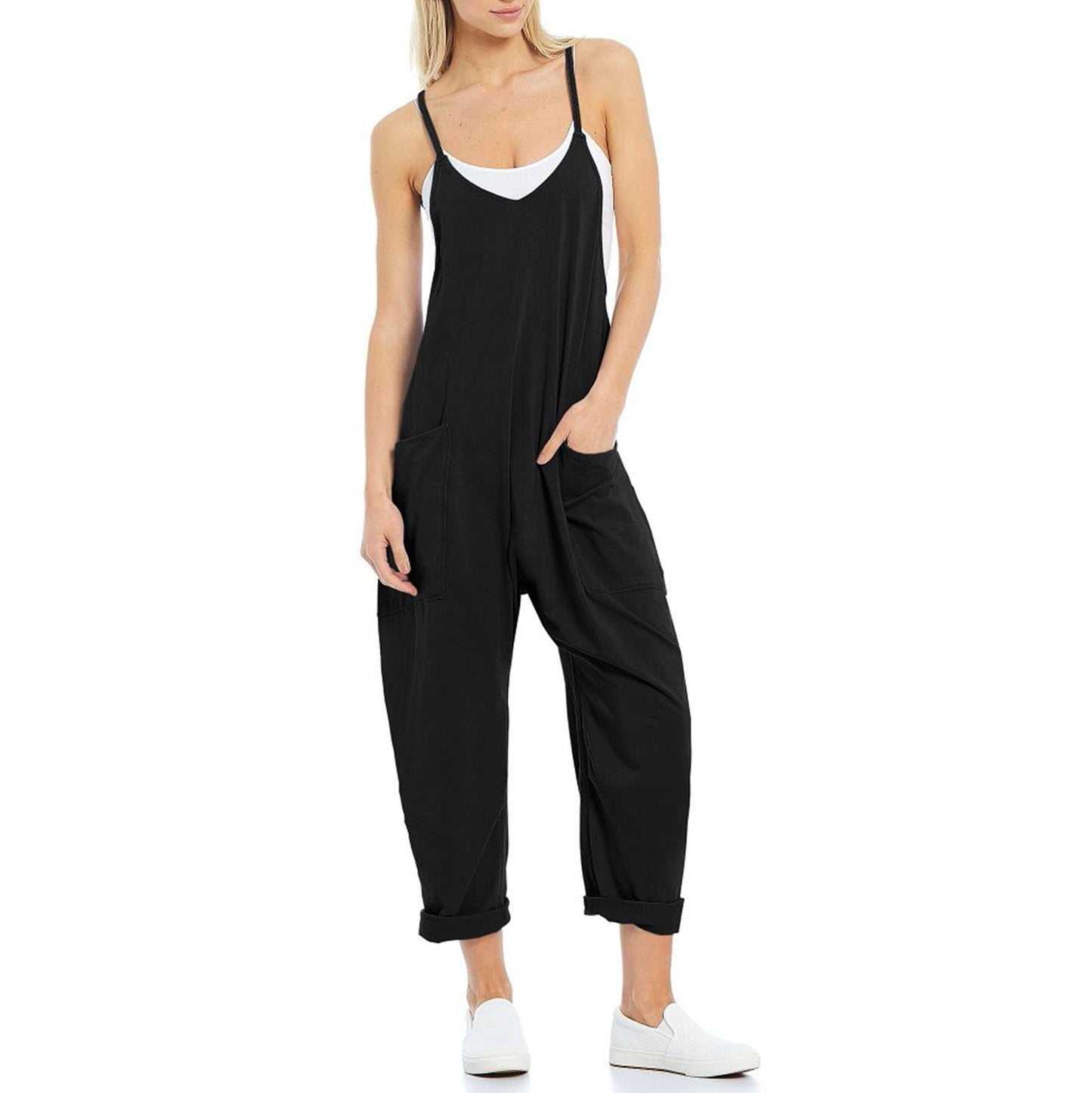 Women's Knitted One-Piece Trousers with Pocket and Spaghetti Straps