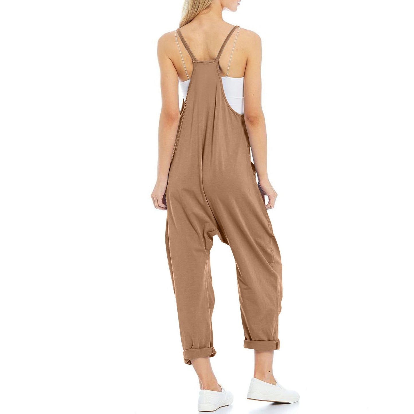 Women's Knitted One-Piece Trousers with Pocket and Spaghetti Straps