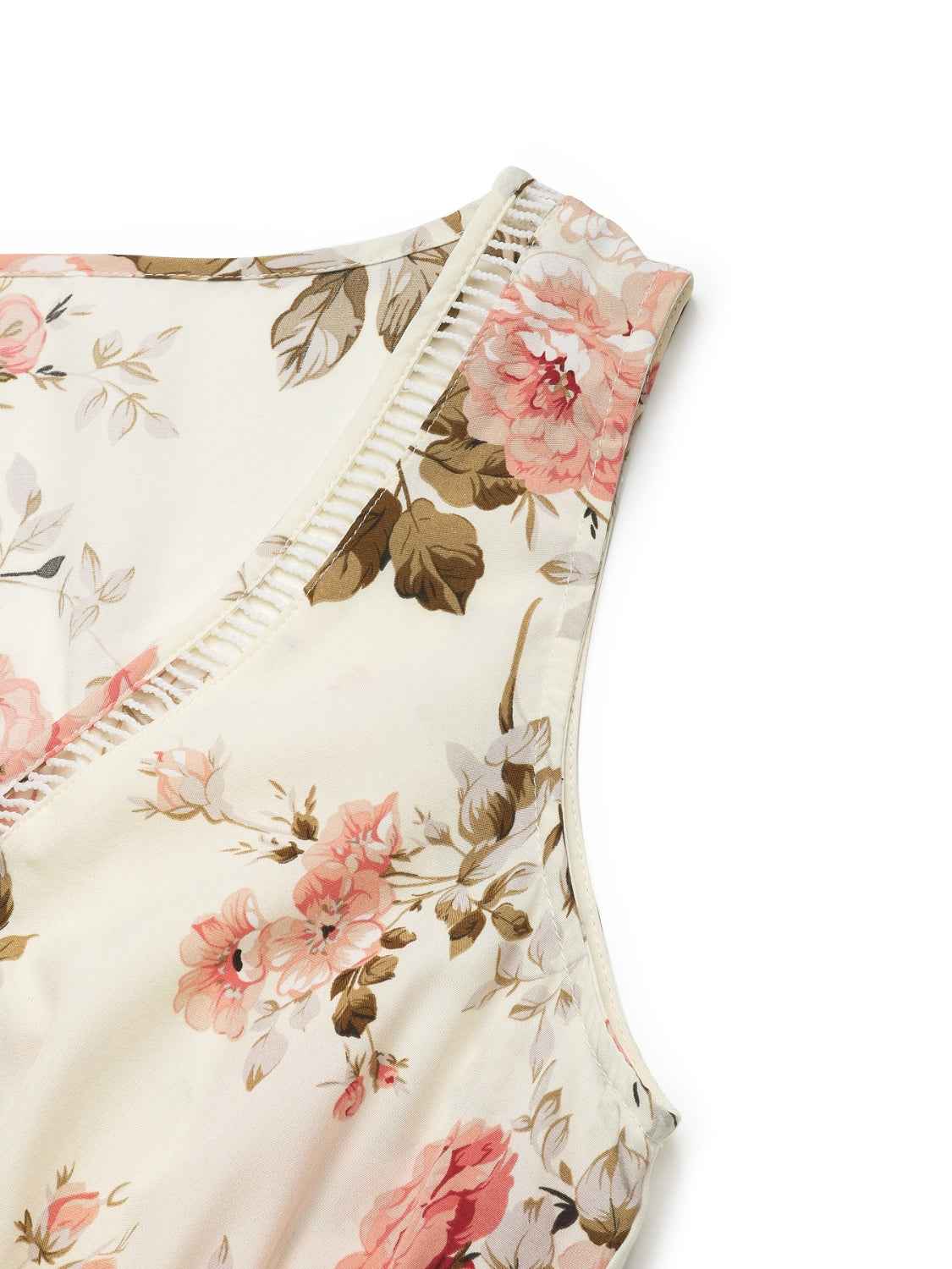 Printed Ruffled Hem Dress - V-Neck Sleeveless Style