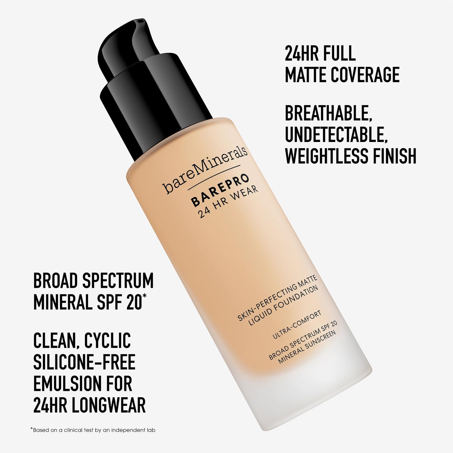 bareMinerals Barepro Performance Wear Liquid Foundation SPF 20, Breathable Makeup for Face, Full Coverage, 24HR Wear, Natural Matte Finish, Vegan