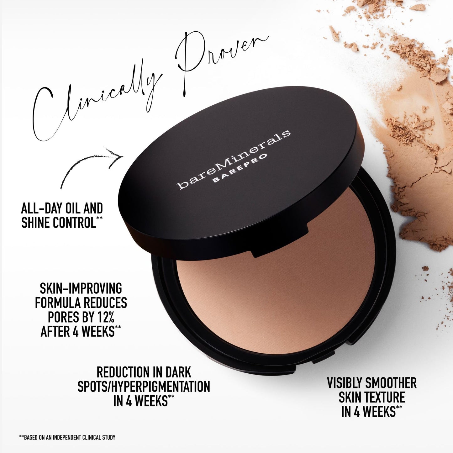 bareMinerals Barepro Skin-Perfecting Powder Foundation, Matte Pressed Powder Foundation Full Coverage with Plant-Based Squalene, Talc-Fee Pressed Powder Compact, Oil Control, Vegan