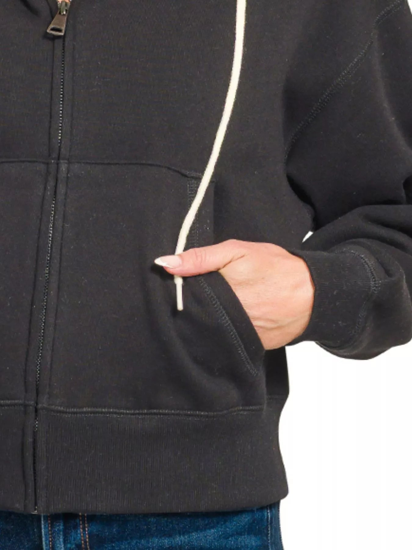 Fleece Cropped Zip-up Hoodie with Pockets