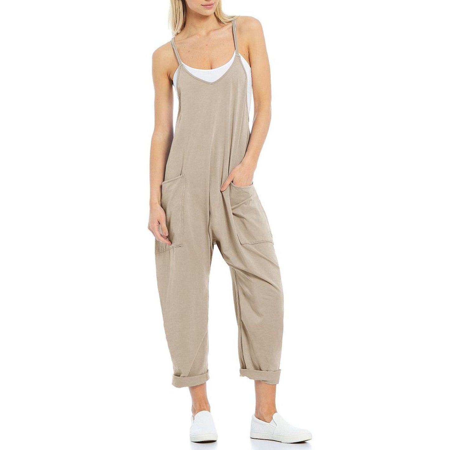 Women's Knitted One-Piece Trousers with Pocket and Spaghetti Straps