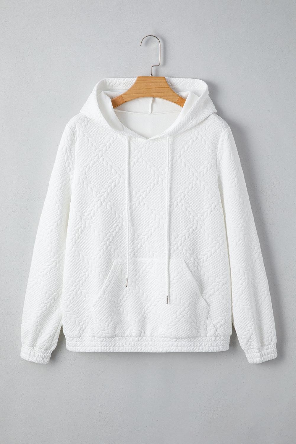 Magnolia Cable Lattice Texture Kangaroo Pocket Hoodie