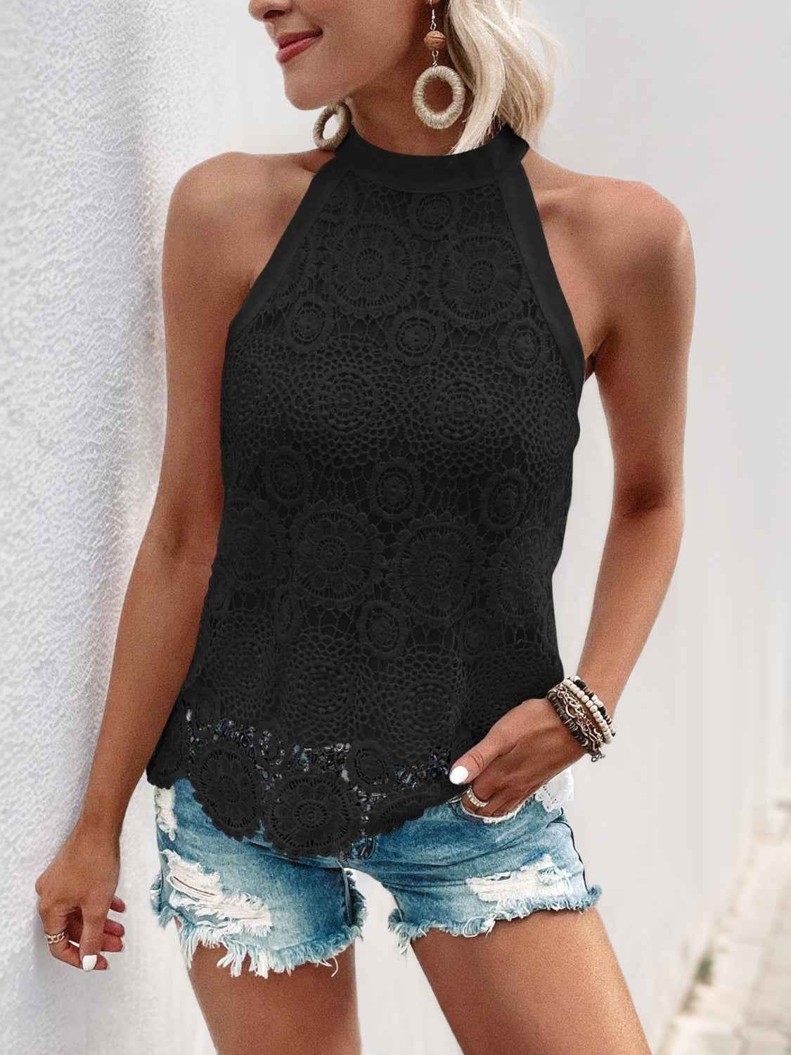 Lace Grecian Top Tie Back Women's Blouse