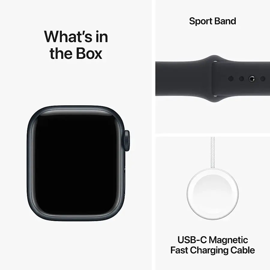 Apple Watch Series 9 (2023) – 41mm GPS Wi-Fi – Aluminum Case with Black Sport Band