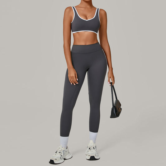 Contrast Color Binding Nude Feel Yoga Beauty Back Tight Quick Drying Workout Clothes Outdoor Sports Two Piece Sets