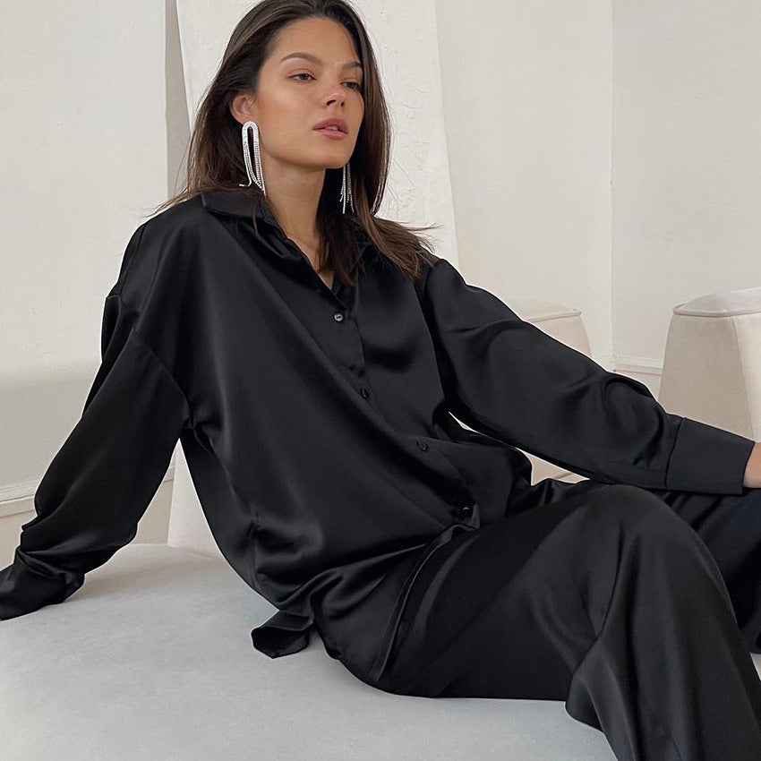 Autumn Loose Casual Home Wear Women Long Sleeved Trousers Cardigan Pajamas