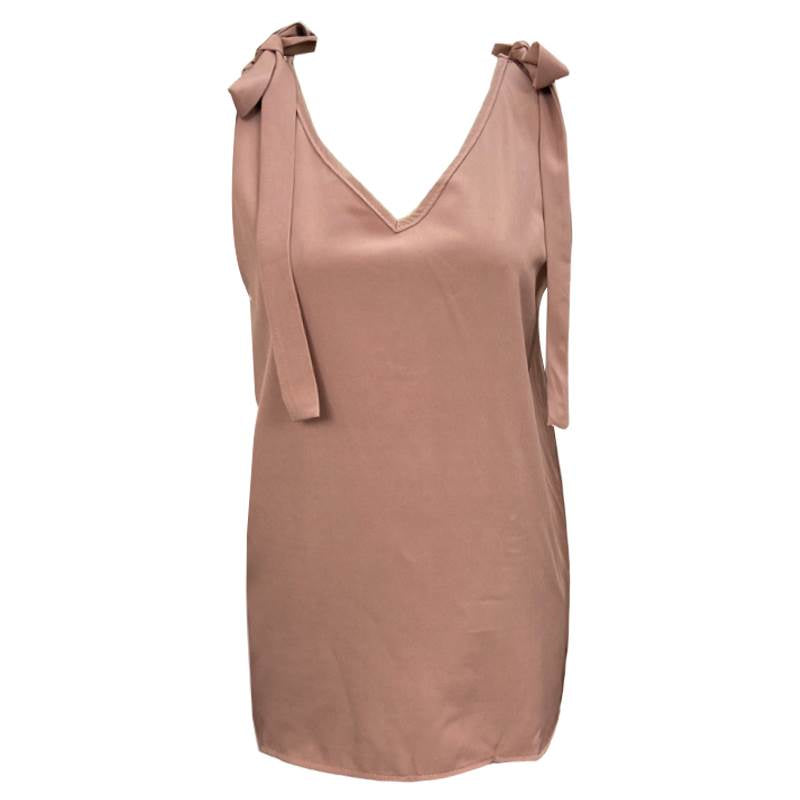 Minimalist V Neck Women's Top - Summer Sleeveless Solid Color Deep V Neck Open Back Design