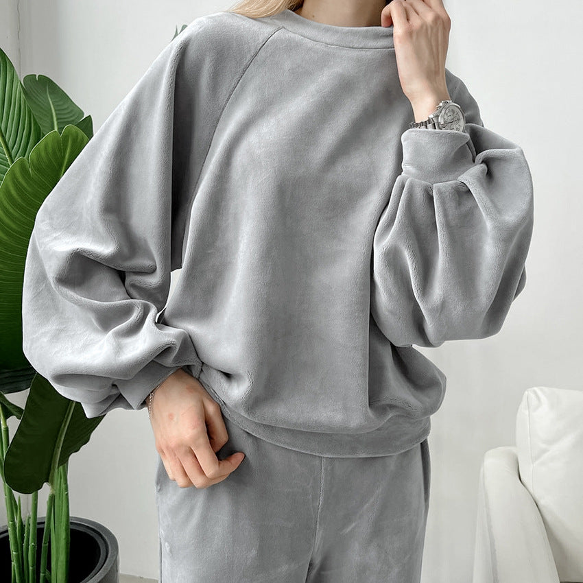 Autumn Winter Long Sleeved Trousers Comfortable Pajamas Women Warm Loose Outerwear Homewear