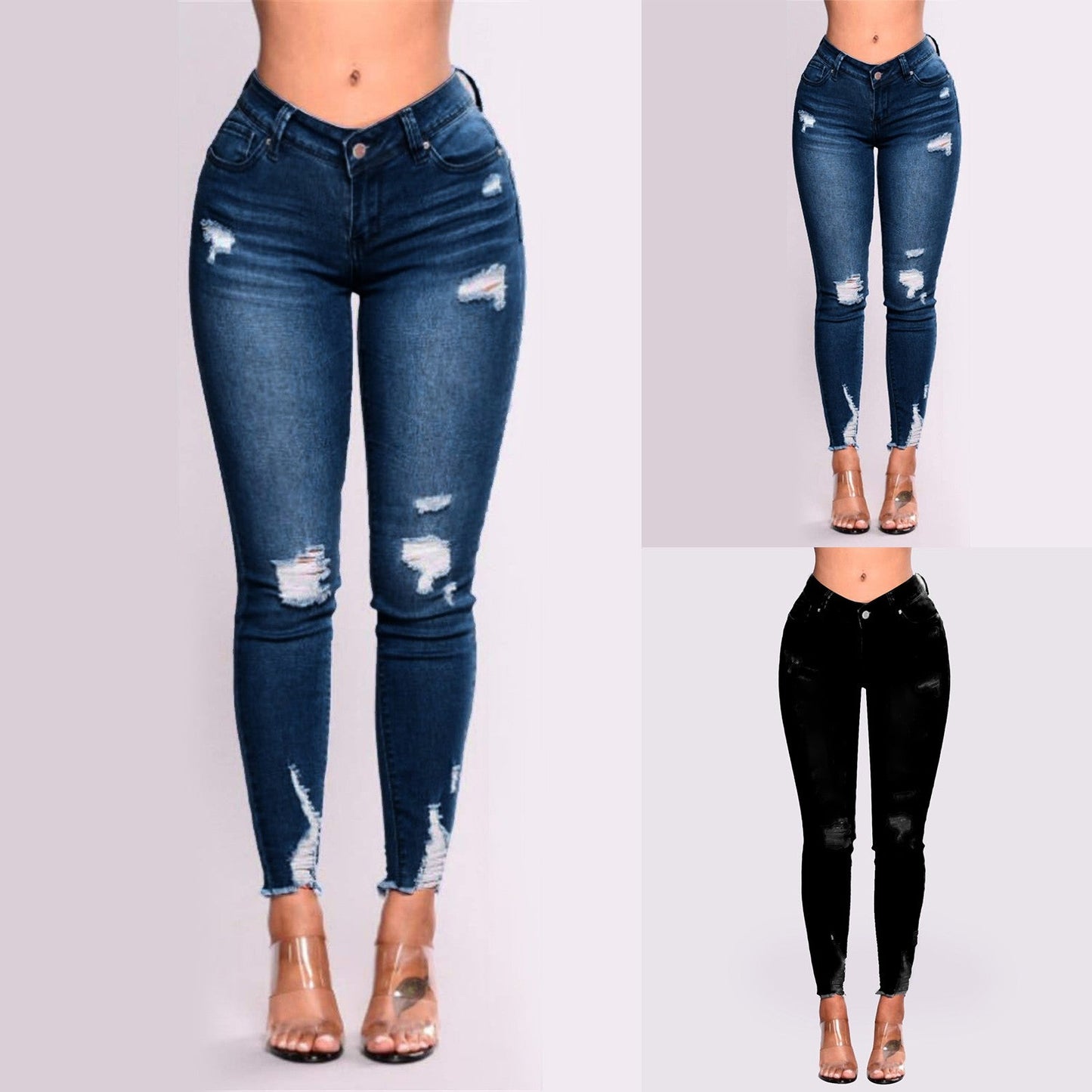 Women's Skinny Ripped Jeans - Slim Denim Pants for Women