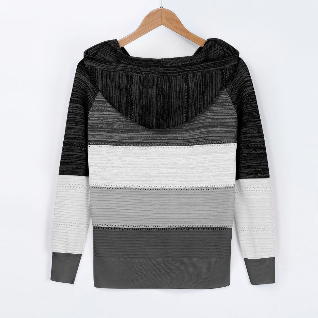 Plus Size 5XL Autumn Winter Women's Pullover Fashion Patchwork Long Sleeve Knit Sweater Tops Women Crochet Hollow Hooded Sweater