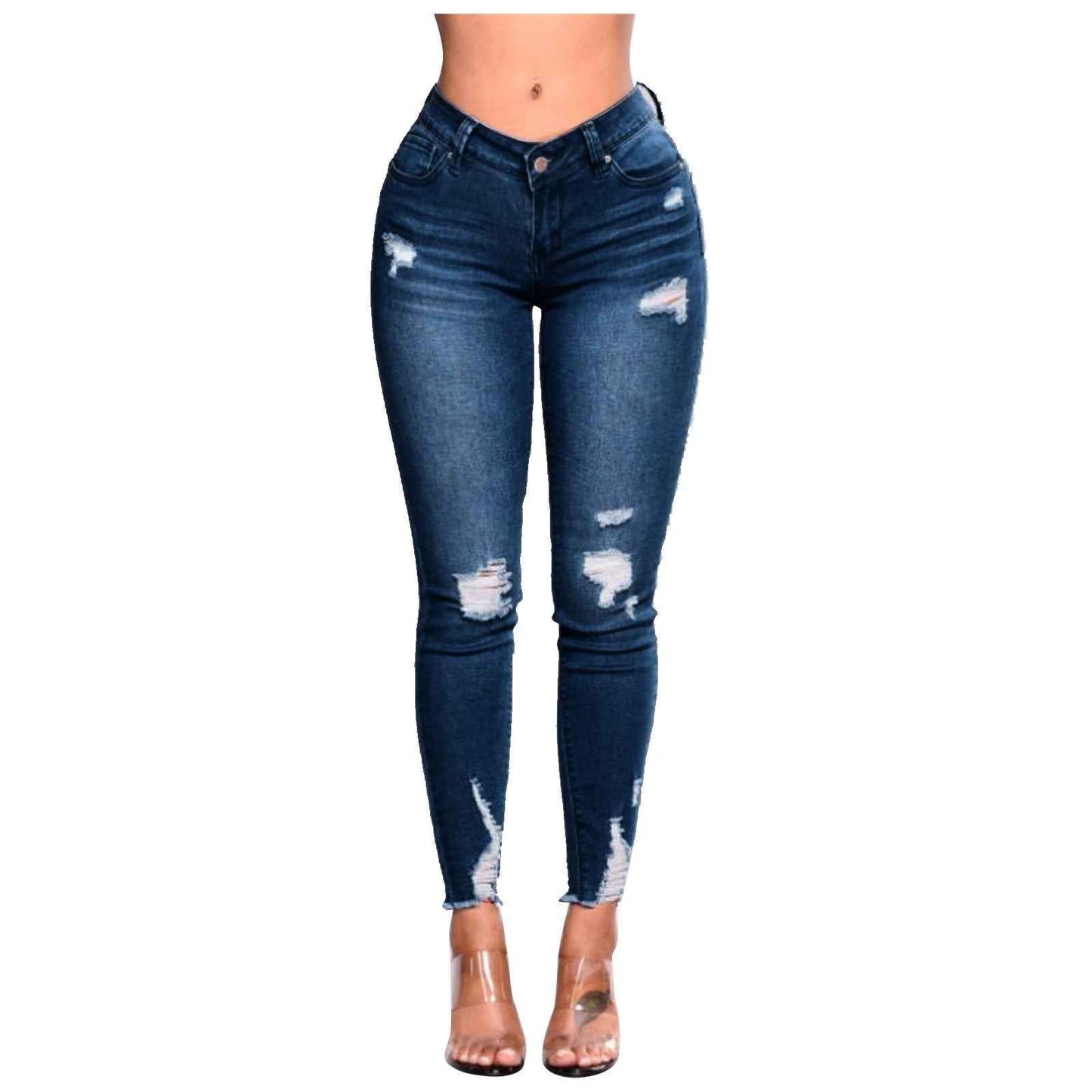 Women's Skinny Ripped Jeans - Slim Denim Pants for Women