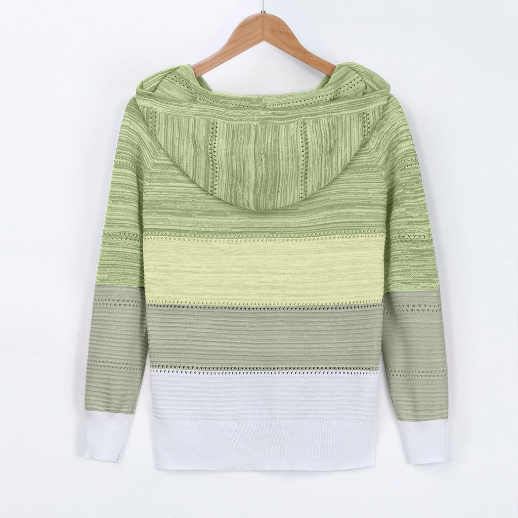 Plus Size 5XL Autumn Winter Women's Pullover Fashion Patchwork Long Sleeve Knit Sweater Tops Women Crochet Hollow Hooded Sweater