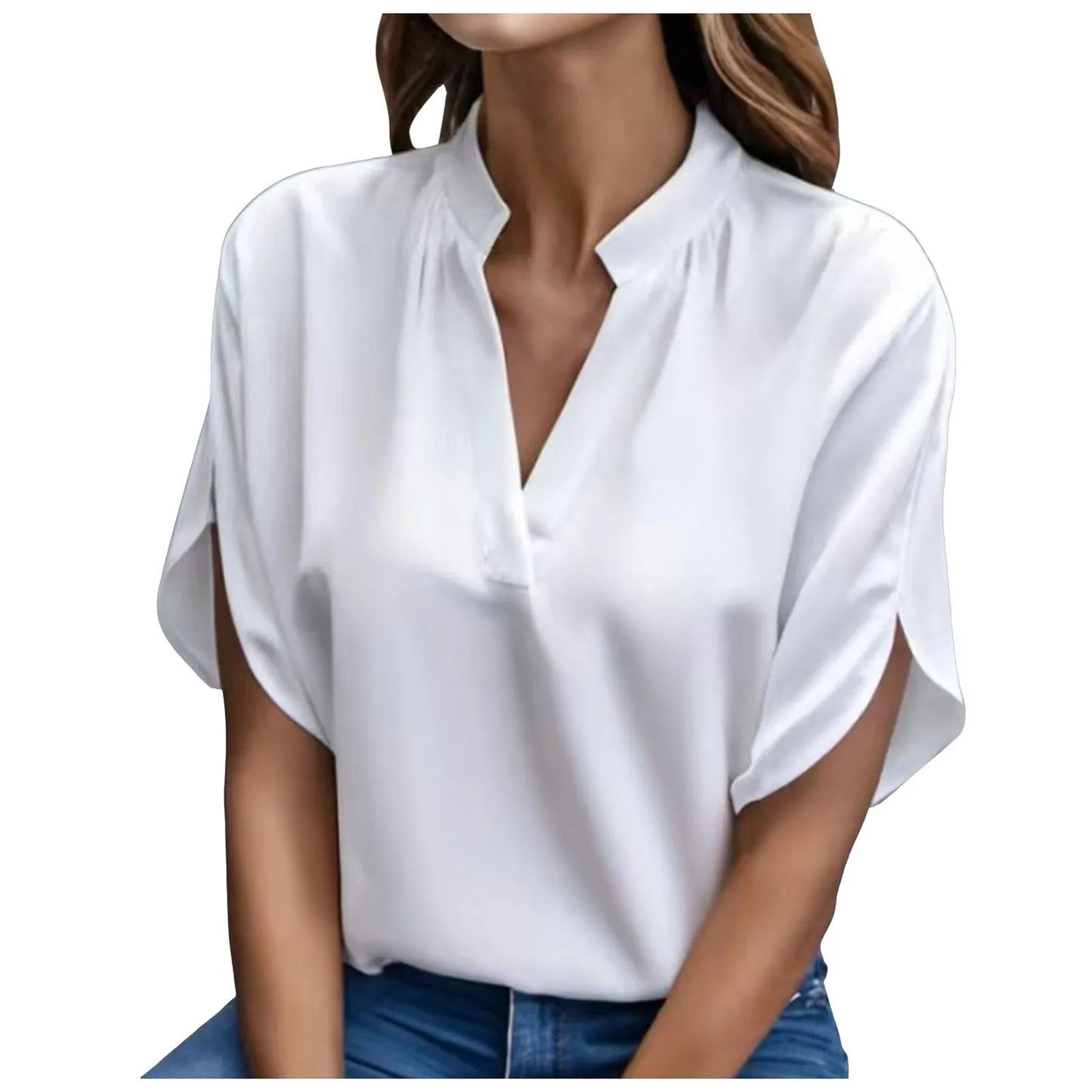 Elegant Solid Chiffon Women's Blouse Casual 3/4 Sleeve Shirt