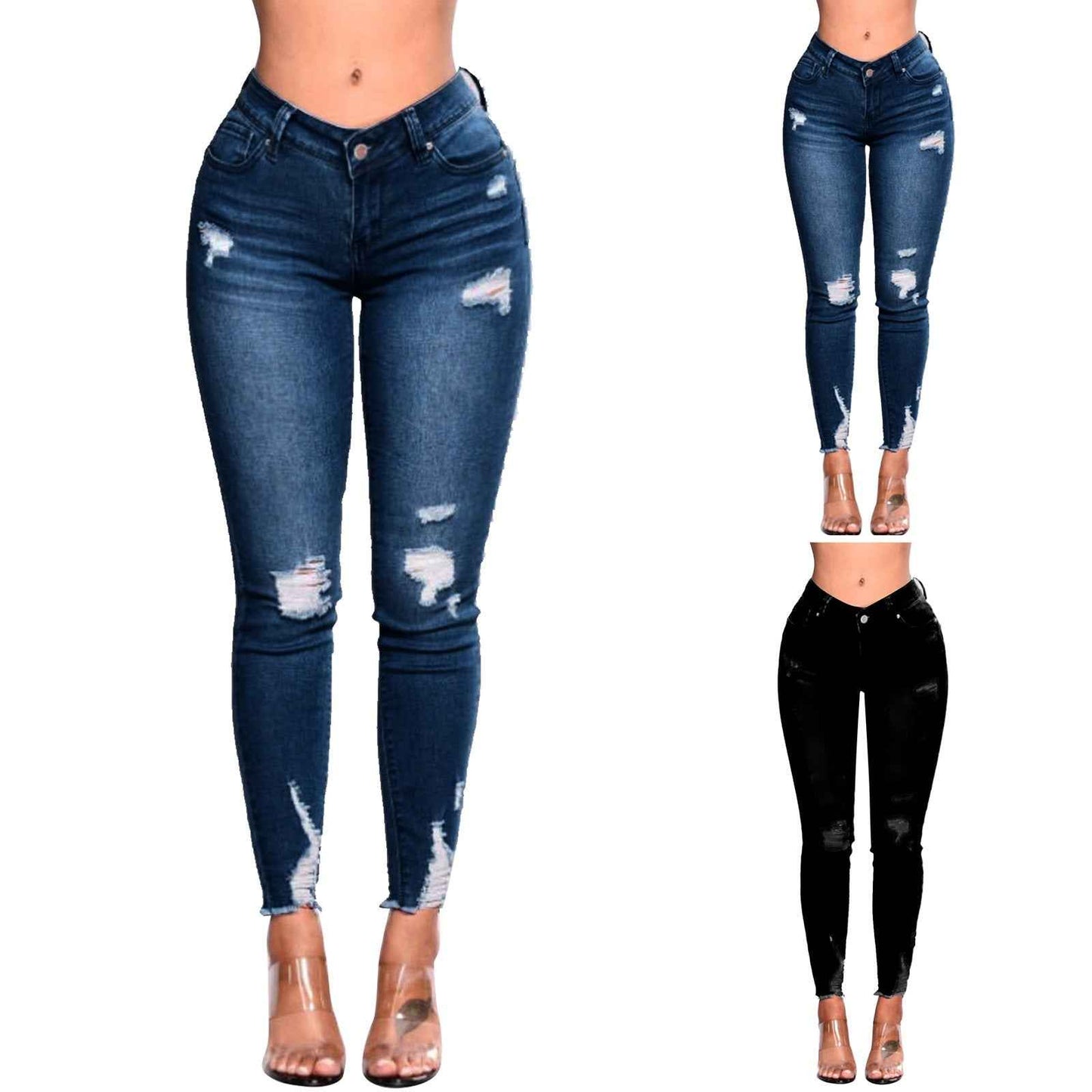 Women's Skinny Ripped Jeans - Slim Denim Pants for Women