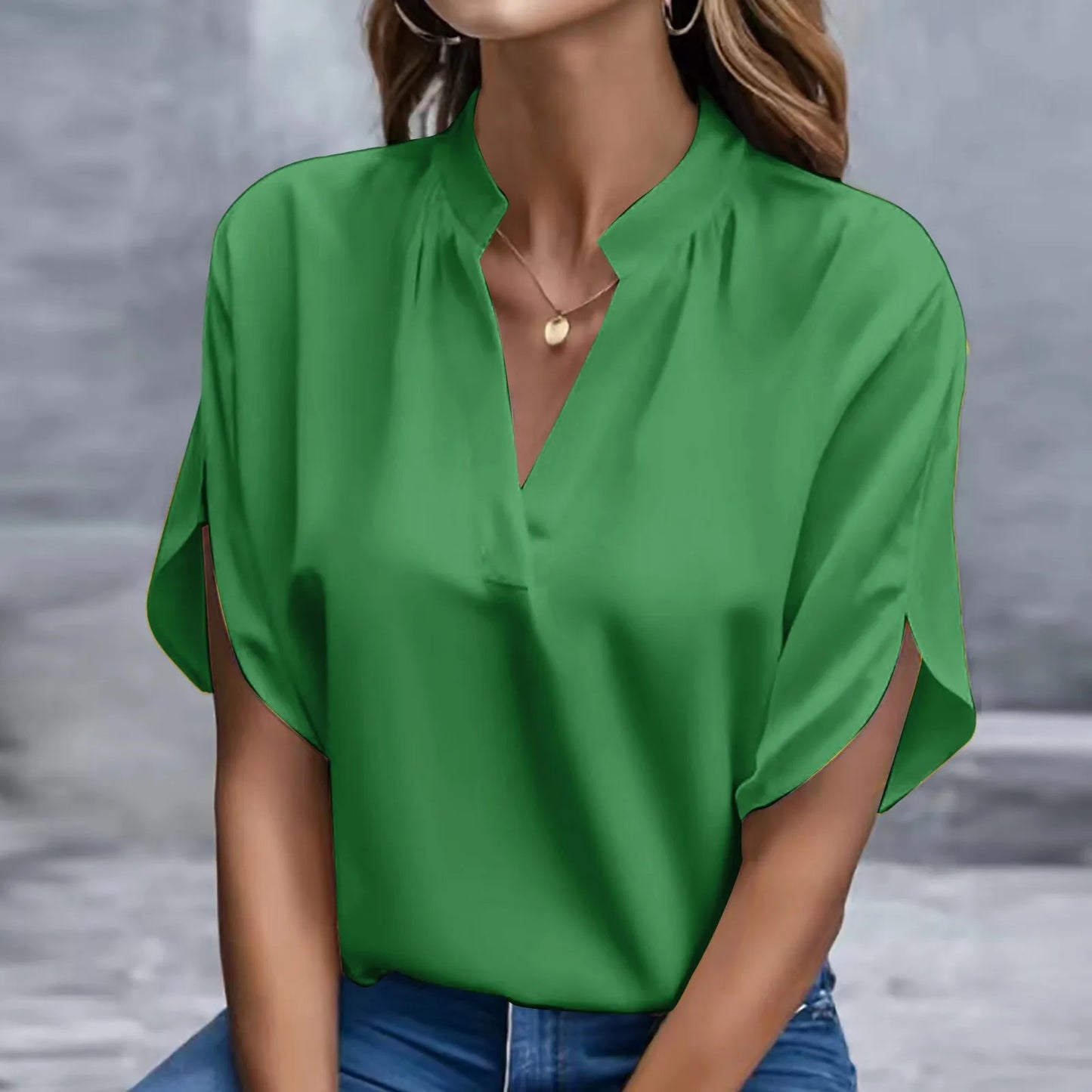 Elegant Solid Chiffon Women's Blouse Casual 3/4 Sleeve Shirt
