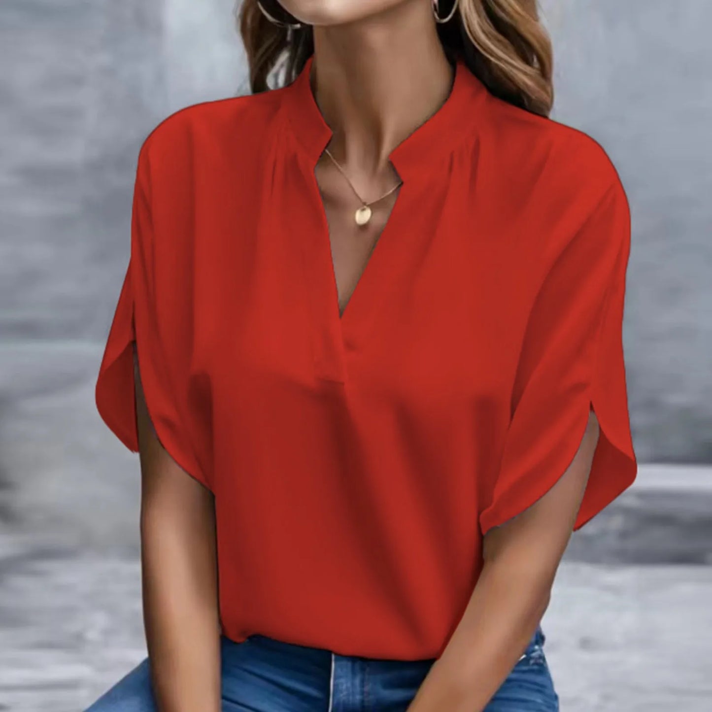 Elegant Solid Chiffon Women's Blouse Casual 3/4 Sleeve Shirt