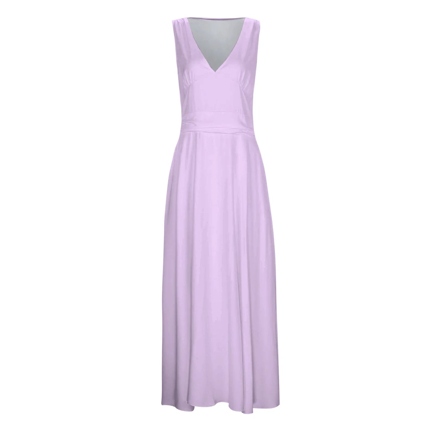 Sleeveless V Neck Side Zipper Long Dress Elegant Sundress