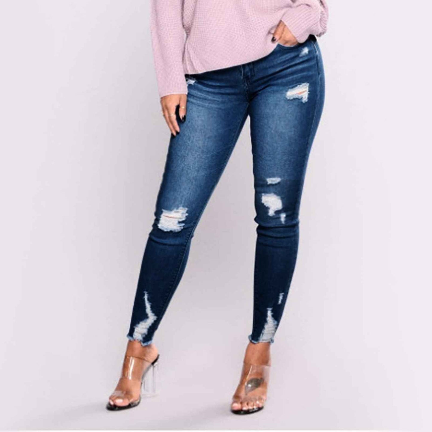 Women's Skinny Ripped Jeans - Slim Denim Pants for Women