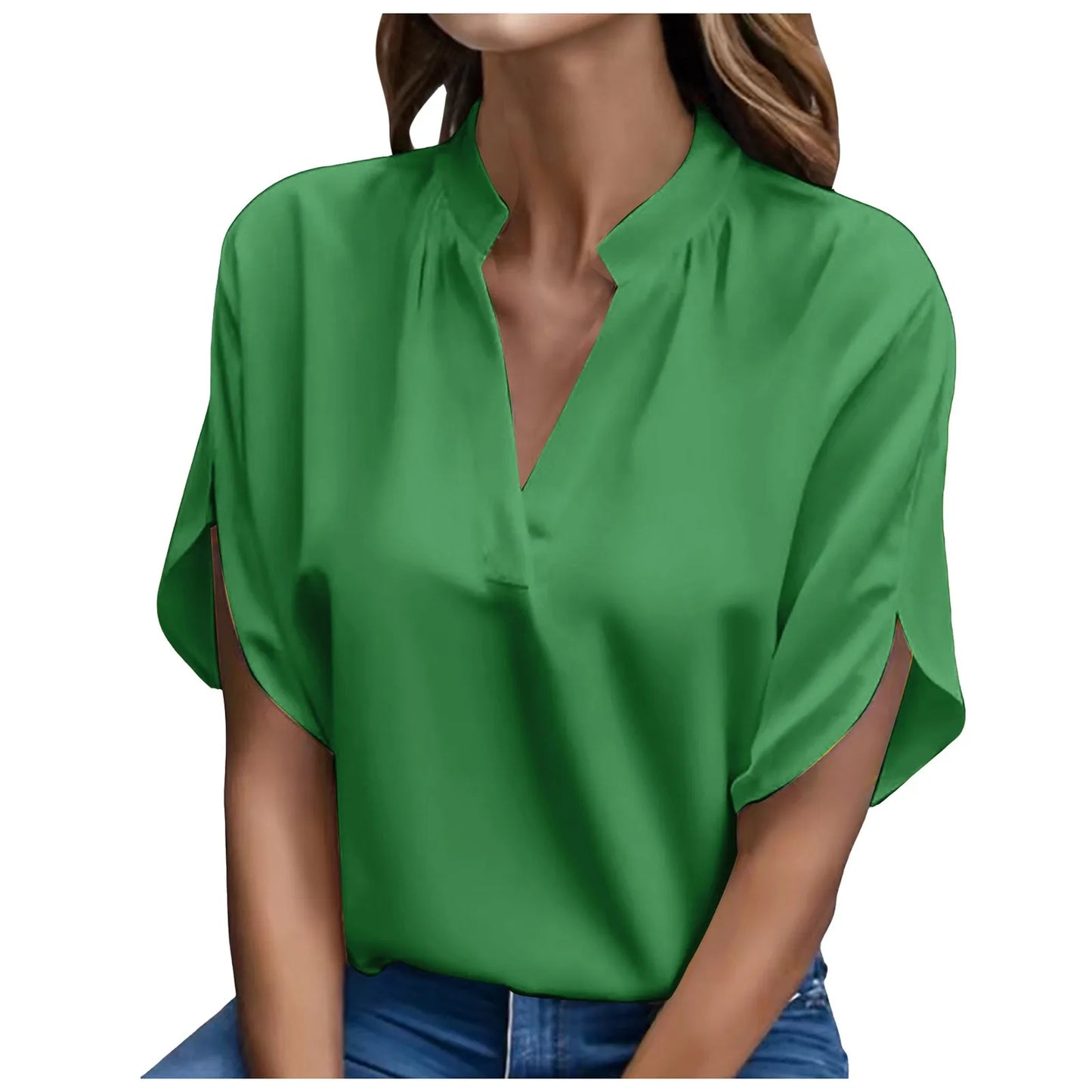 Elegant Solid Chiffon Women's Blouse Casual 3/4 Sleeve Shirt