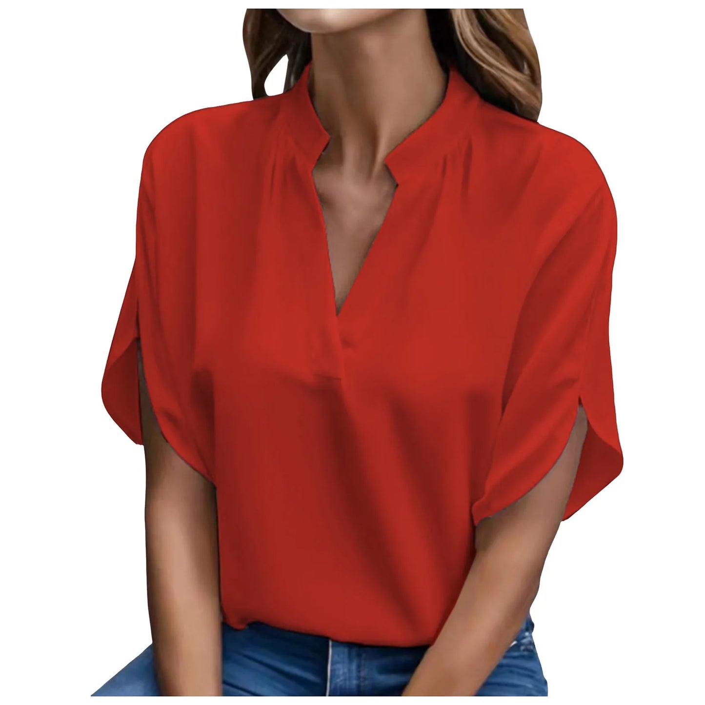 Elegant Solid Chiffon Women's Blouse Casual 3/4 Sleeve Shirt