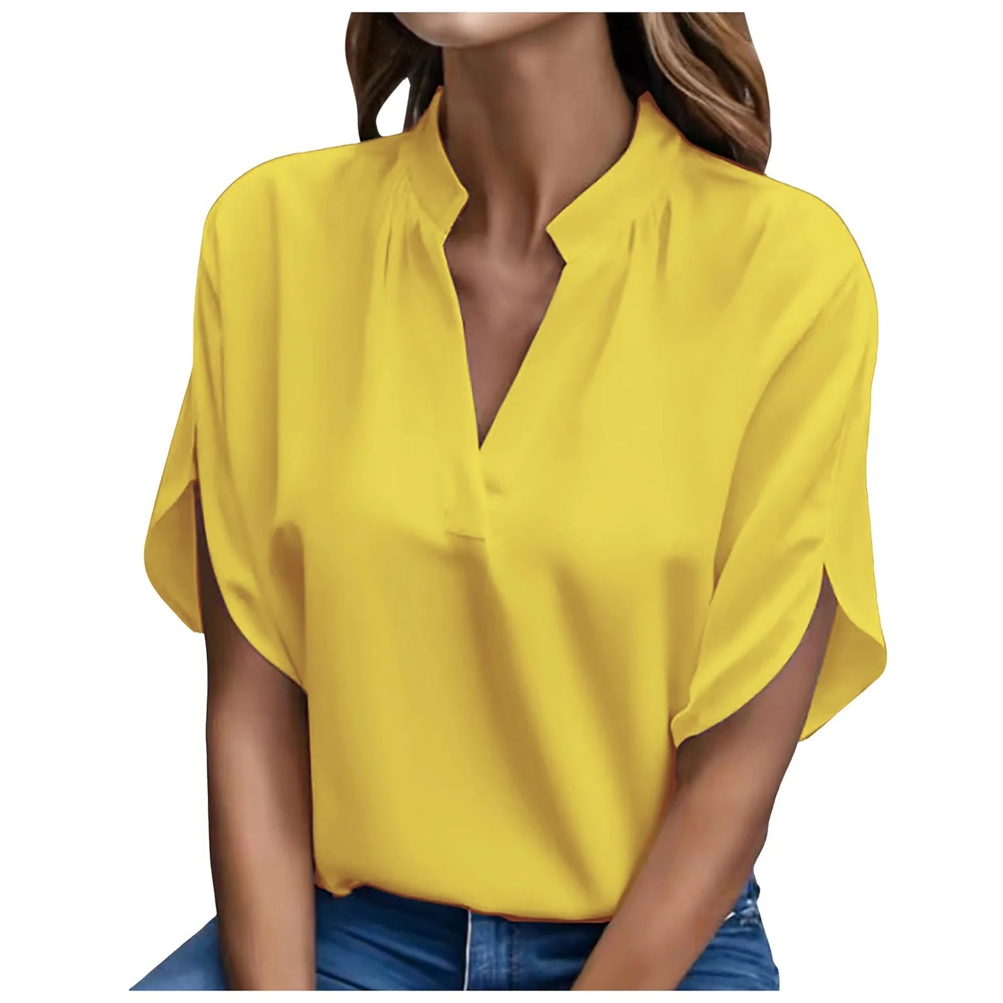 Elegant Solid Chiffon Women's Blouse Casual 3/4 Sleeve Shirt