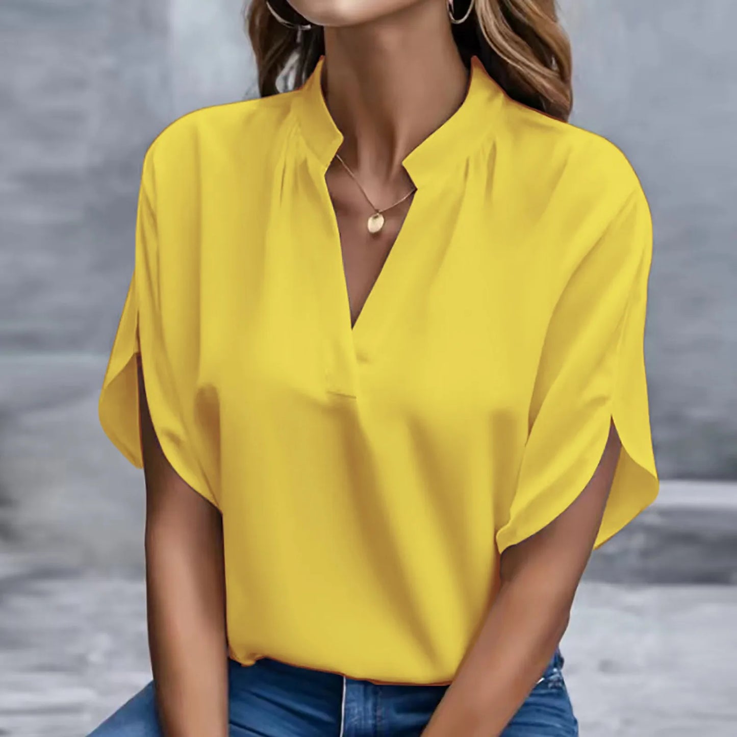 Elegant Solid Chiffon Women's Blouse Casual 3/4 Sleeve Shirt