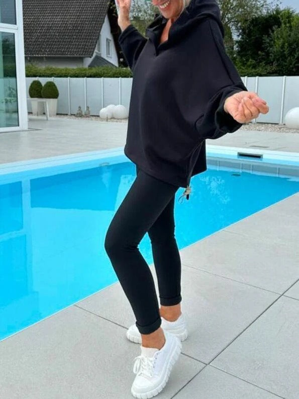 Solid Color Women's Sweatsuit Two-piece Hooded Set