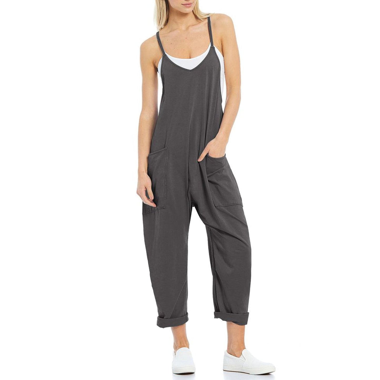 Women's Knitted One-Piece Trousers with Pocket and Spaghetti Straps