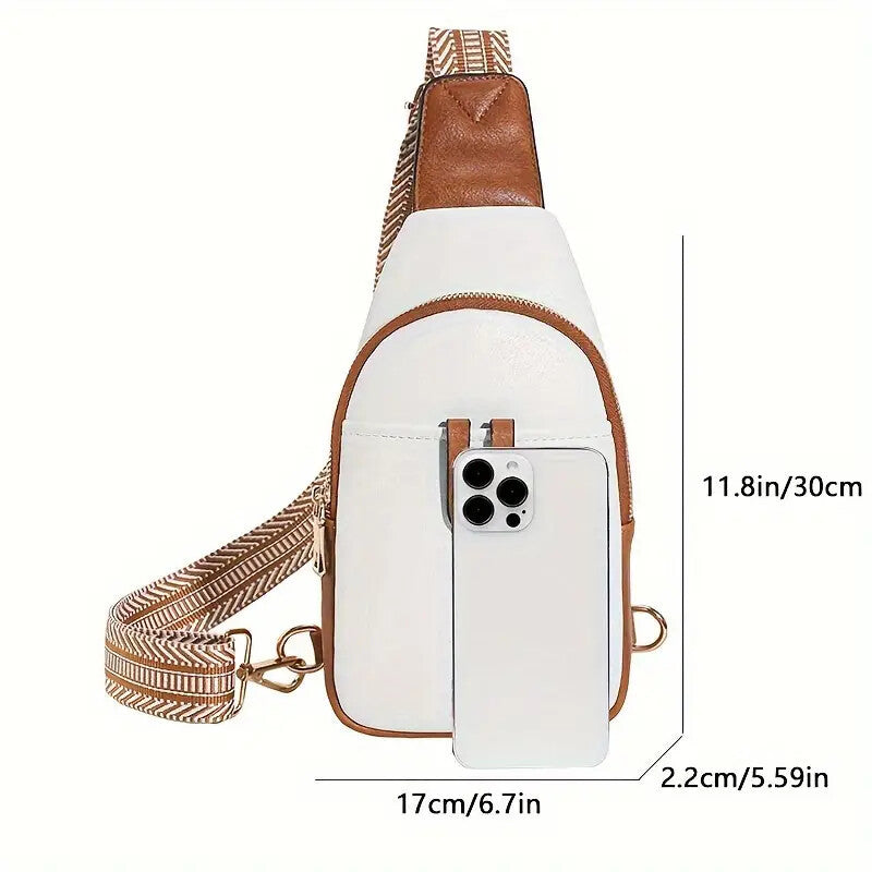 Leather Sling Bag for Women - Crossbody Fanny Pack, Adjustable Strap Chest Bag in Beige Brown