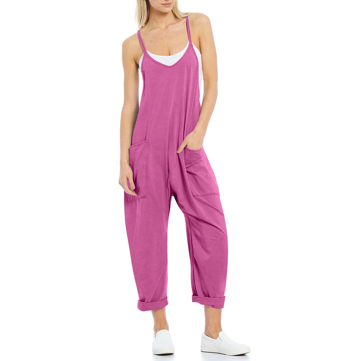Women's Knitted One-Piece Trousers with Pocket and Spaghetti Straps