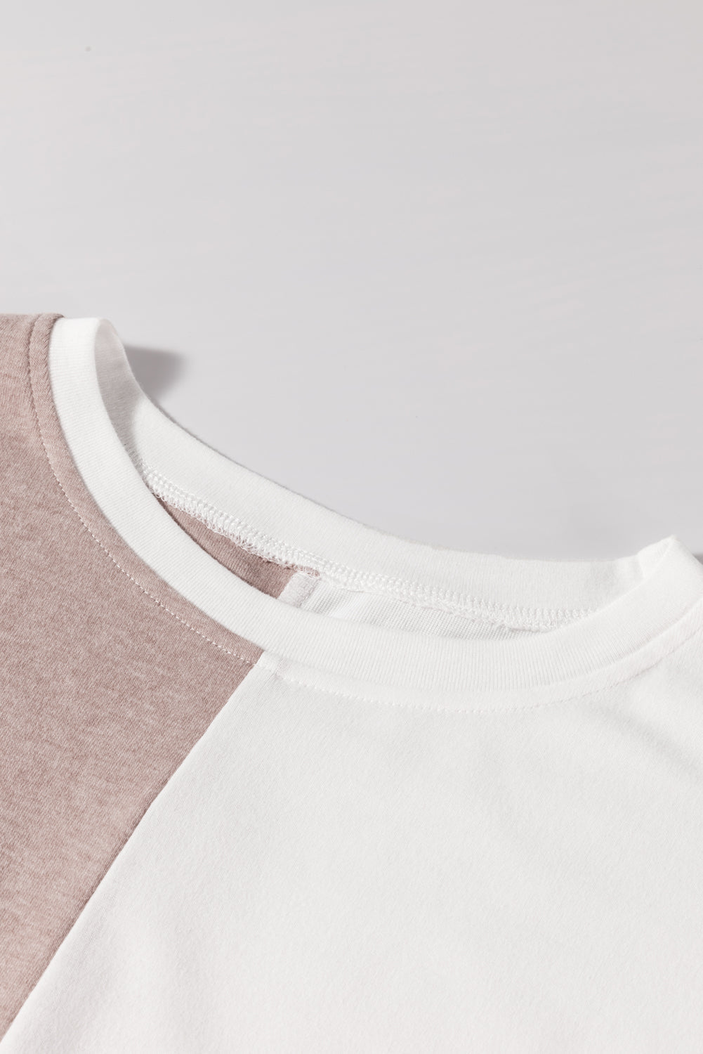 Khaki Colorblock Long Sleeve Crew Neck Women's  Top