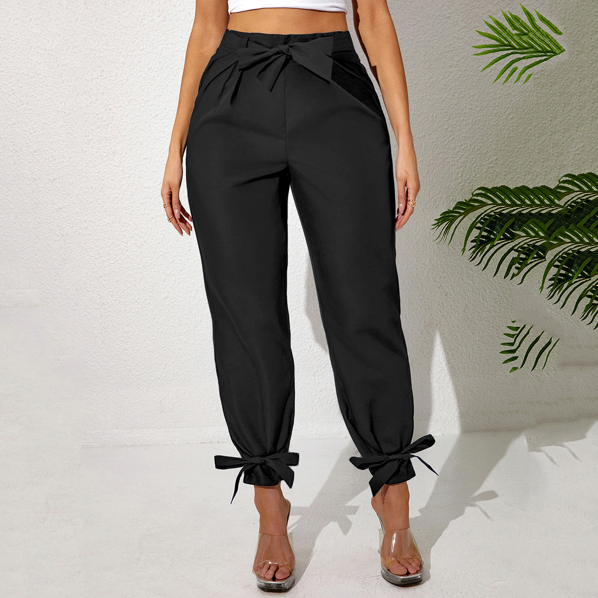 Plus Size Casual Pants with Ankle Strap for Women