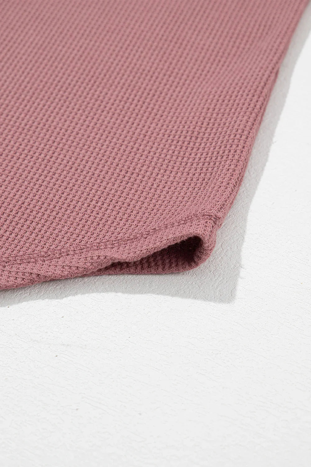 Blue Exposed Seam Drop Sleeve V Neck Waffle Textured Top